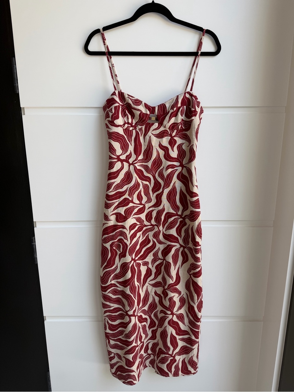 Zara Cream Midi Slip Dress with Red Wave Print